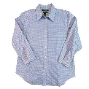 Lauren Ralph Lauren Womens Blue & White Gingham Button-Down Long Sleeve Shirt M
